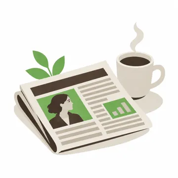 Une lettre d'information pliée et une tasse de café.