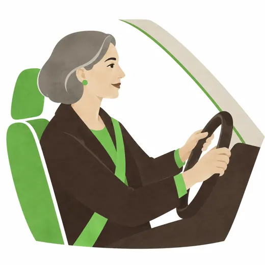 Une femme conduit et écoute.